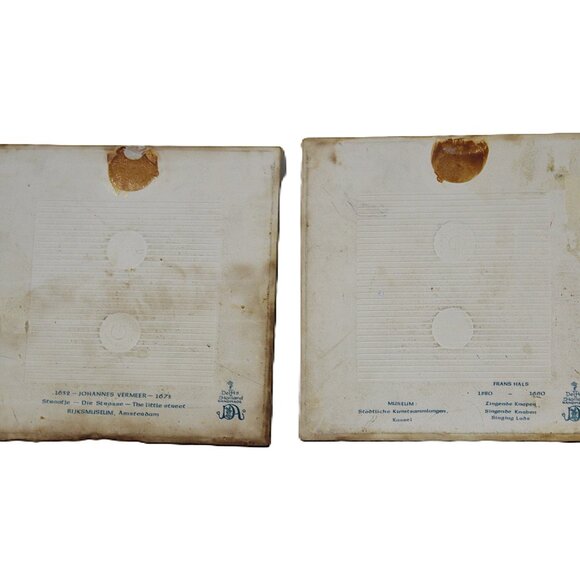 Vintage Delft Blue Wall Tiles – Dutch Scene & Musical Boys – Pair of 2 – 6"x6" - Picture 5 of 7